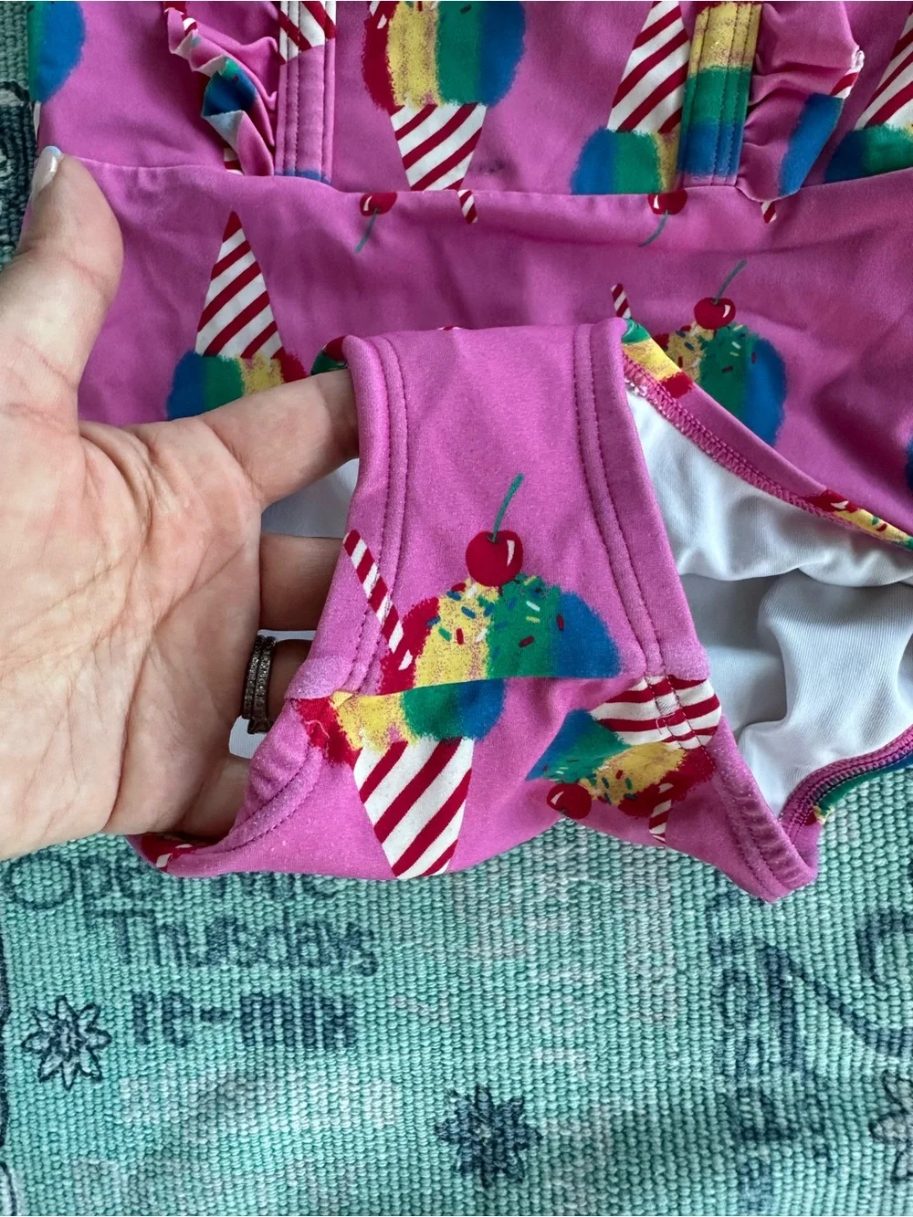 Kids Hannah Andersson Pink Ice Cream Print One-Piece Swimsuit 🩱 Size 8